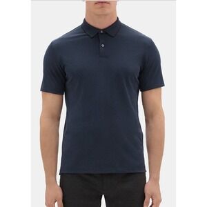 Theory Navy / Black Placket Standard Polo in Piqué Cotton - M
